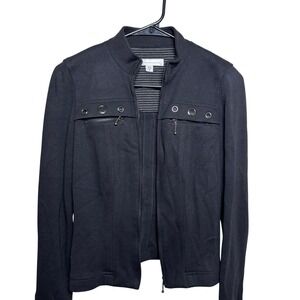 Renfrew Collection Navy Gray Horizontal Pinstripe Zip Pockets Jacket Womens 0